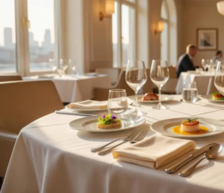 Seasonal tasting menu dishes plated in the Melzari Montreal dining room